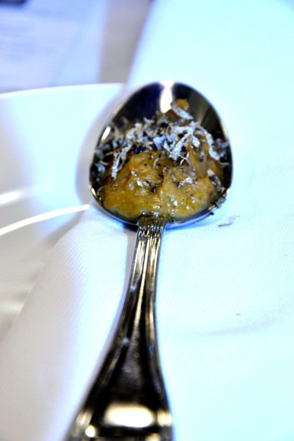 A cream of shallots, leeks, mushrooms with grated truffles